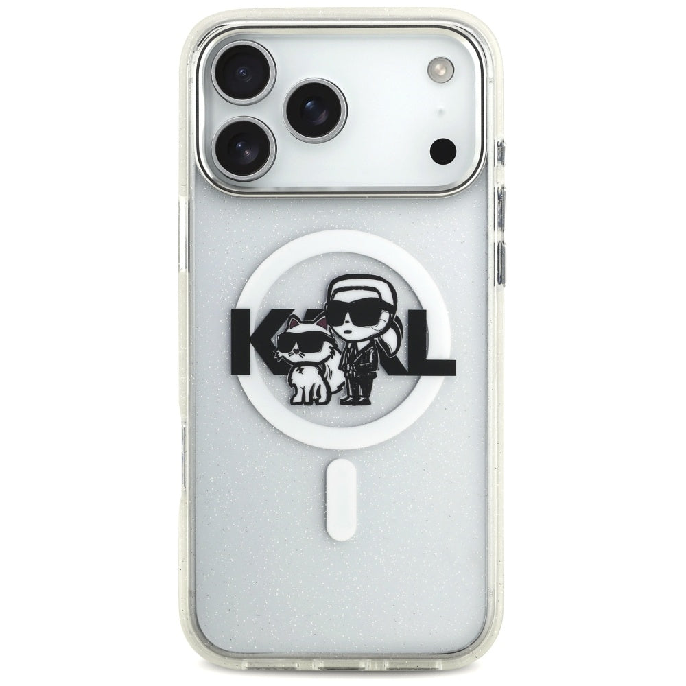 Futrola MagSafe za Apple iPhone 17 Pro Max, Karl Lagerfeld, IML Sketch Logo Glitter Karl & Choupette, Prozirna