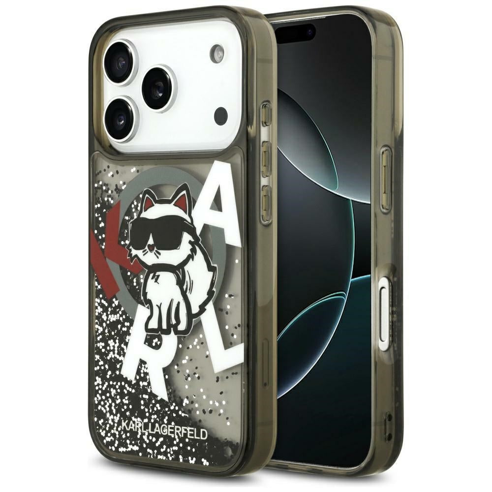 Futrola MagSafe za Apple iPhone 17 Pro Max, Karl Lagerfeld, Liquid Glitter Logo Choupette, Crna