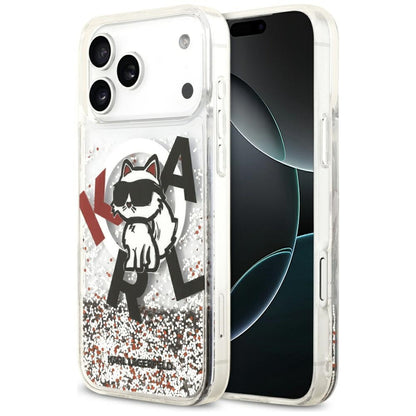 Husa MagSafe za Apple iPhone 17 Pro Max, Karl Lagerfeld, Liquid Glitter Logo Choupette, Prozirna