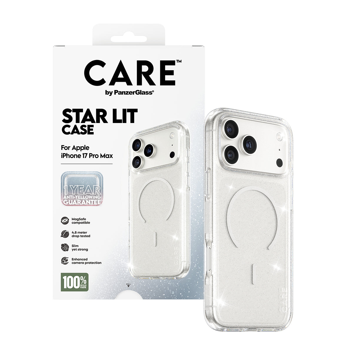 Futrola MagSafe za Apple iPhone 17 Pro Max, PanzerGlass, Care Urban Explorer Star Lit, Bijela Prozirna