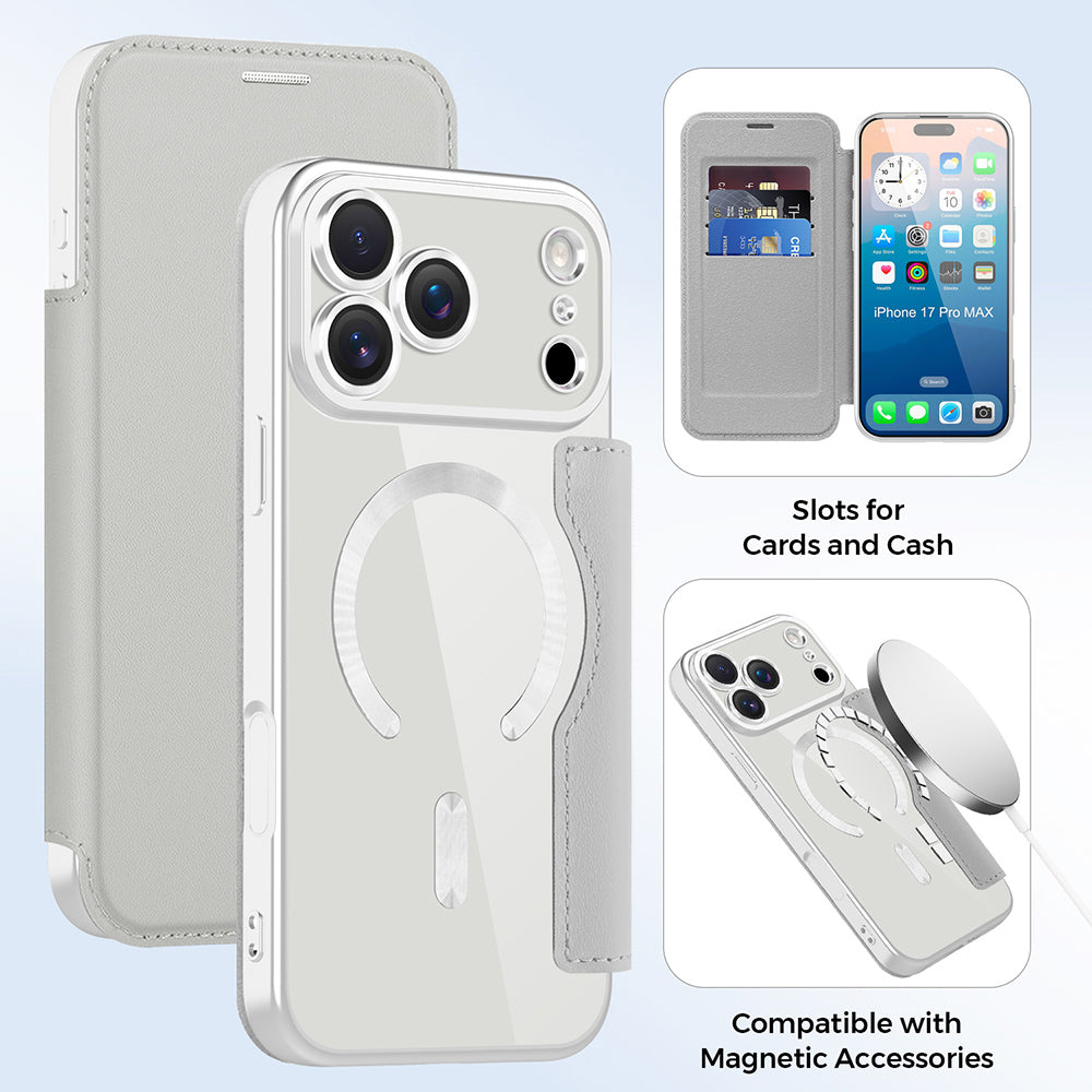 Futrola MagSafe za Apple iPhone 17 Pro Max, Techsuit, SmartMag Book, Siva