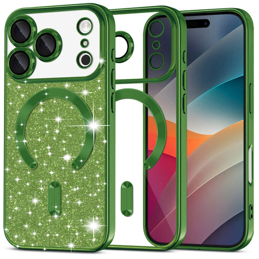 Husa MagSafe za Apple iPhone 17 Pro, Techsuit, Luxury Glitter, Tamno Zelena
