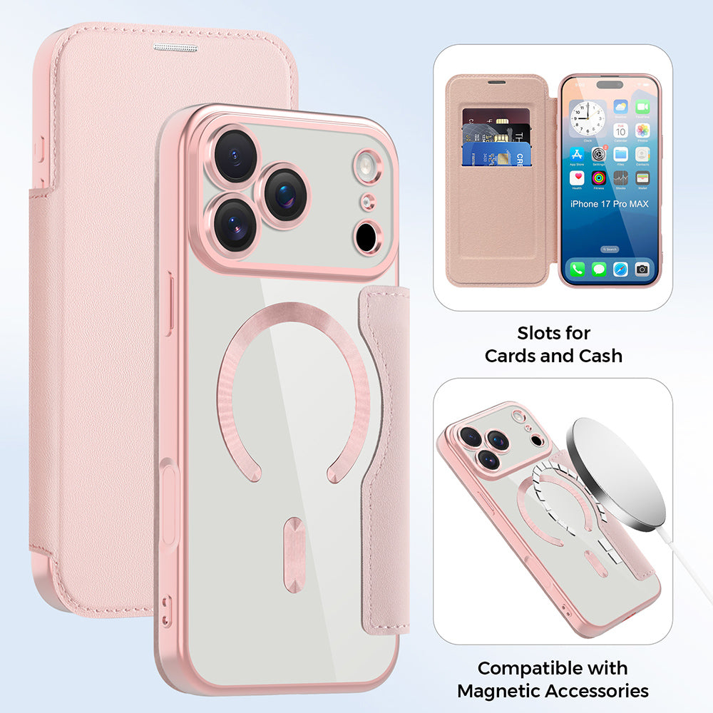 Futrola MagSafe za Apple iPhone 17 Pro, Techsuit, SmartMag Book, Roza