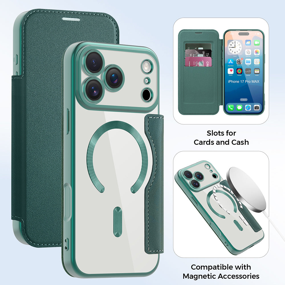 MagSafe futrola za Apple iPhone 17 Pro, Techsuit, SmartMag Book, Zelena