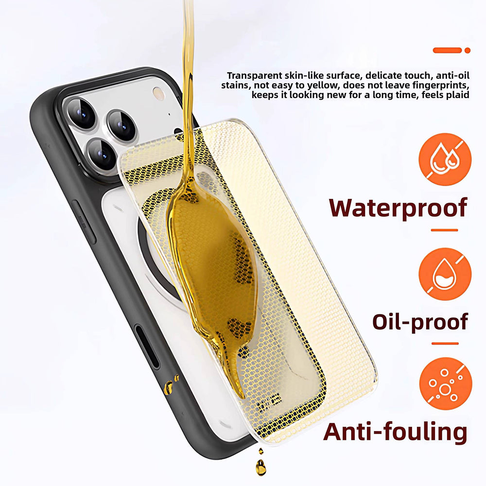 MagSafe maska za Apple iPhone 18 Pro / 17 Pro, Blueo, stalak za odvođenje topline, prozirna satenska narančasta