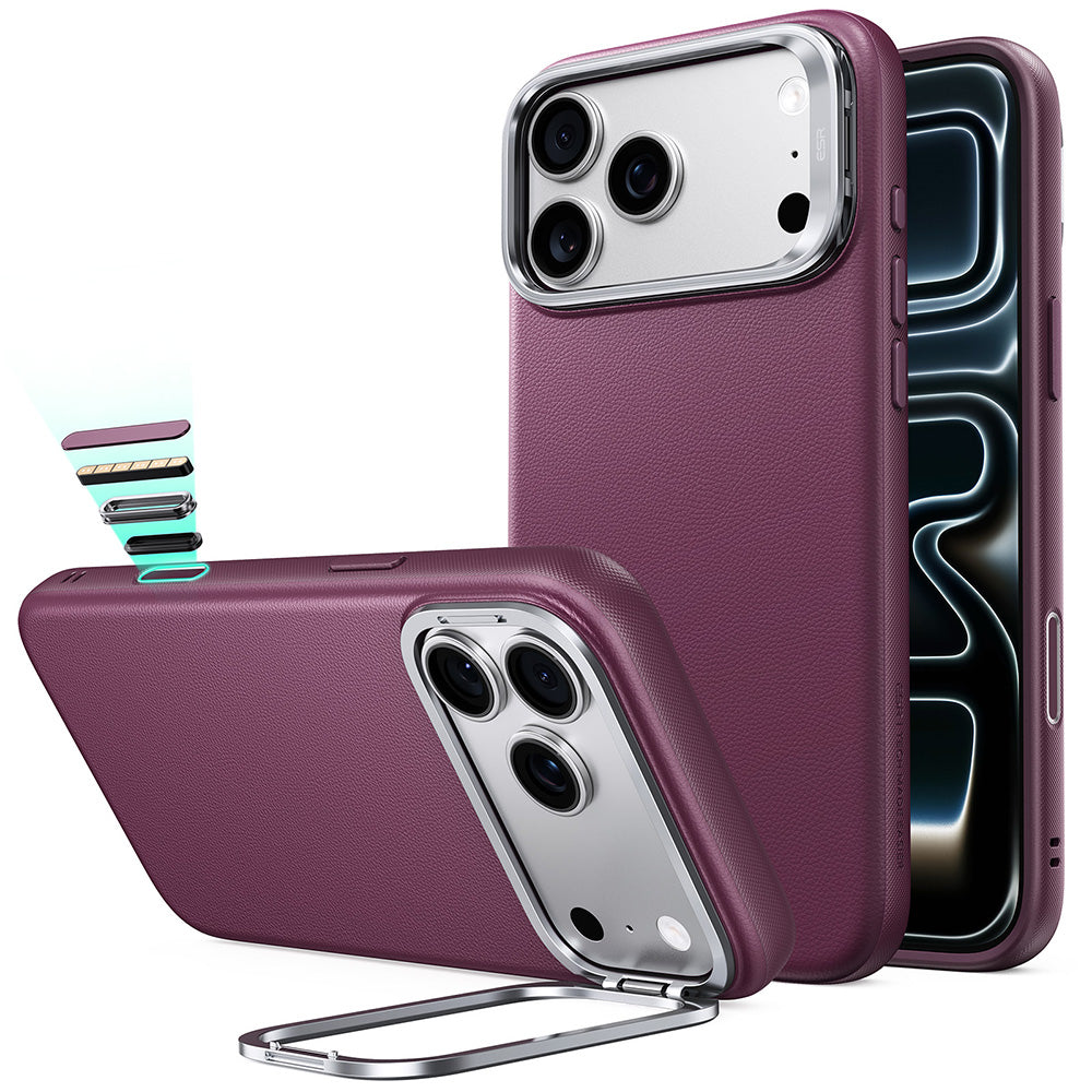 MagSafe futrola za Apple iPhone 18 Pro / 17 Pro, ESR, Atelier s postoljem, Tamno Satenasta Vinska