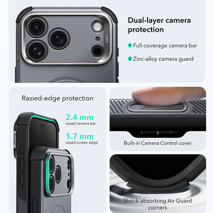 MagSafe futrola za Apple iPhone 18 Pro / 17 Pro, ESR, Cyber Armor Kickstand, Siva