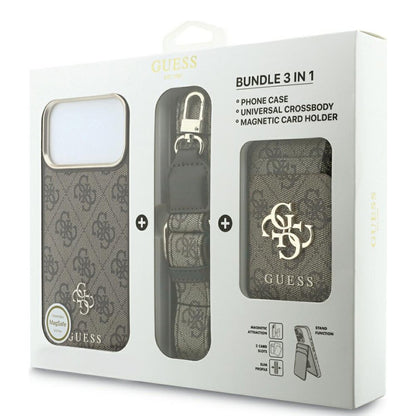 MagSafe maska za Apple iPhone 18 Pro / 17 Pro, Guess, 4G Cardslot & Big Strap, smeđa