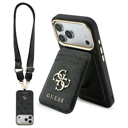 MagSafe maska za Apple iPhone 18 Pro / 17 Pro, Guess, 4G Cardslot & Big Strap, crna