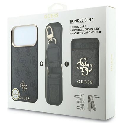 MagSafe maska za Apple iPhone 18 Pro / 17 Pro, Guess, 4G Cardslot & Big Strap, crna