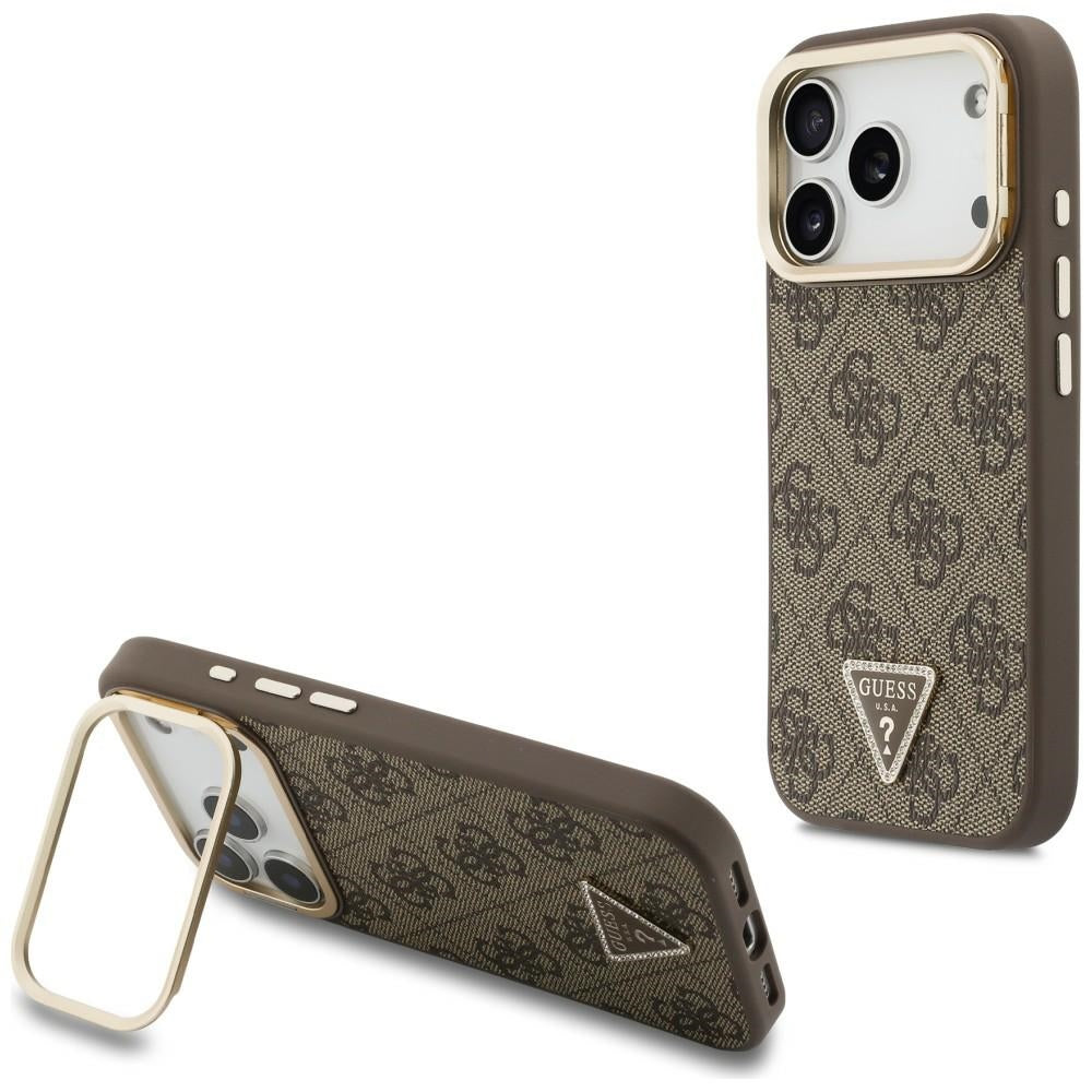 MagSafe maska za Apple iPhone 18 Pro / 17 Pro, Guess, 4G Triangle Logo & Stand Camera, smeđa