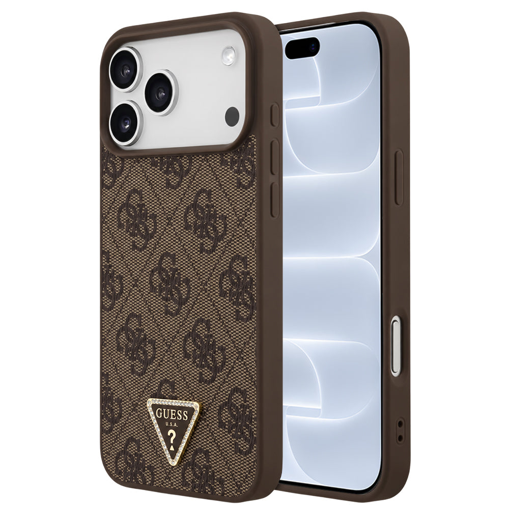 MagSafe maska za Apple iPhone 18 Pro / 17 Pro, Guess, 4G Triangle Strass, Smeđa
