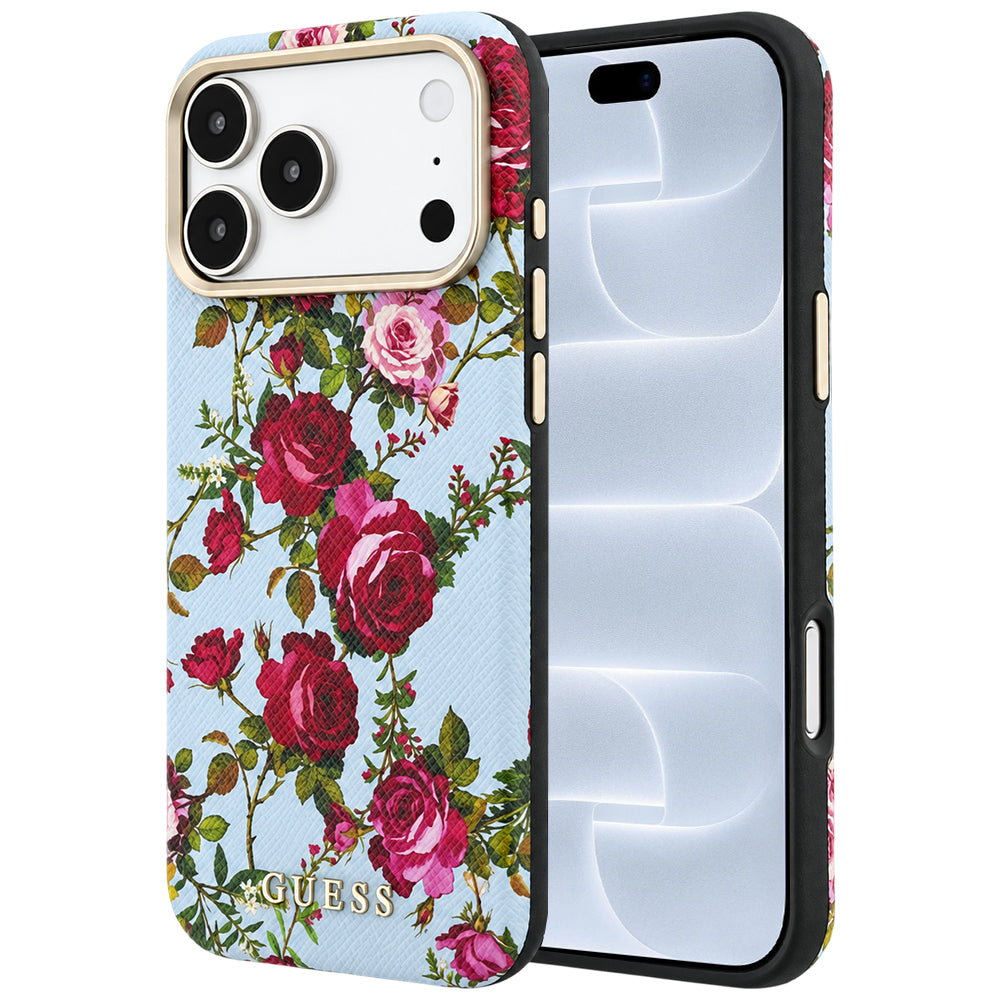 MagSafe maska za Apple iPhone 18 Pro / 17 Pro, Guess, Blossom Roses Print, plava