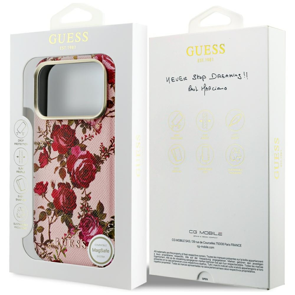 MagSafe maska za Apple iPhone 18 Pro / 17 Pro, Guess, Blossom Roses Print, ružičasta