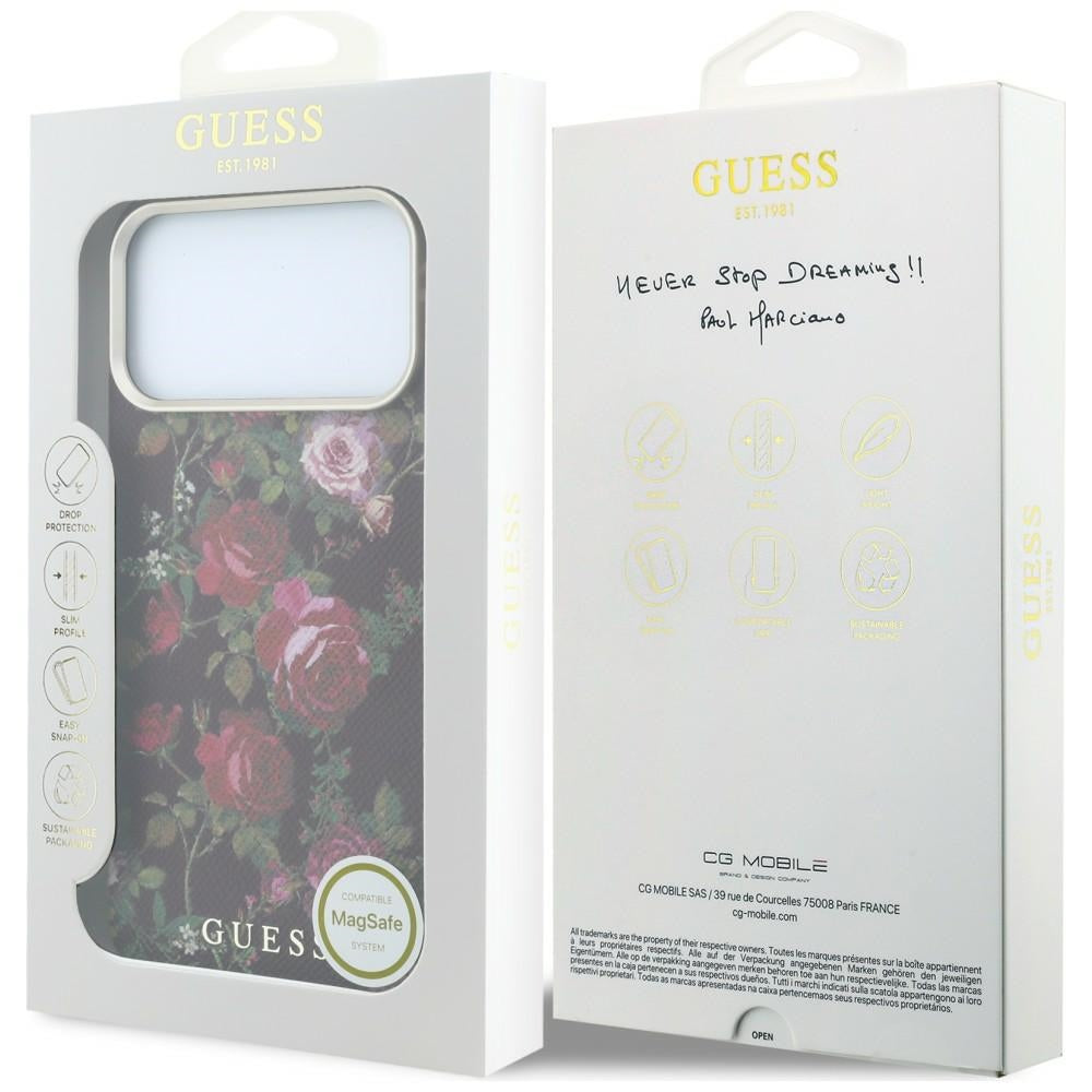 MagSafe maska za Apple iPhone 18 Pro / 17 Pro, Guess, Blossom Roses Print, bordo