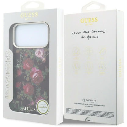 MagSafe maska za Apple iPhone 18 Pro / 17 Pro, Guess, Blossom Roses Print, bordo