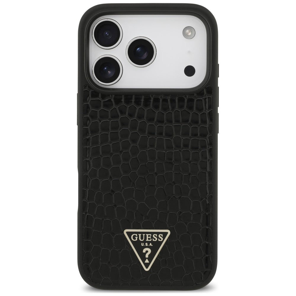 MagSafe maska za Apple iPhone 18 Pro / 17 Pro, Guess, Croco Triangle Logo, crna