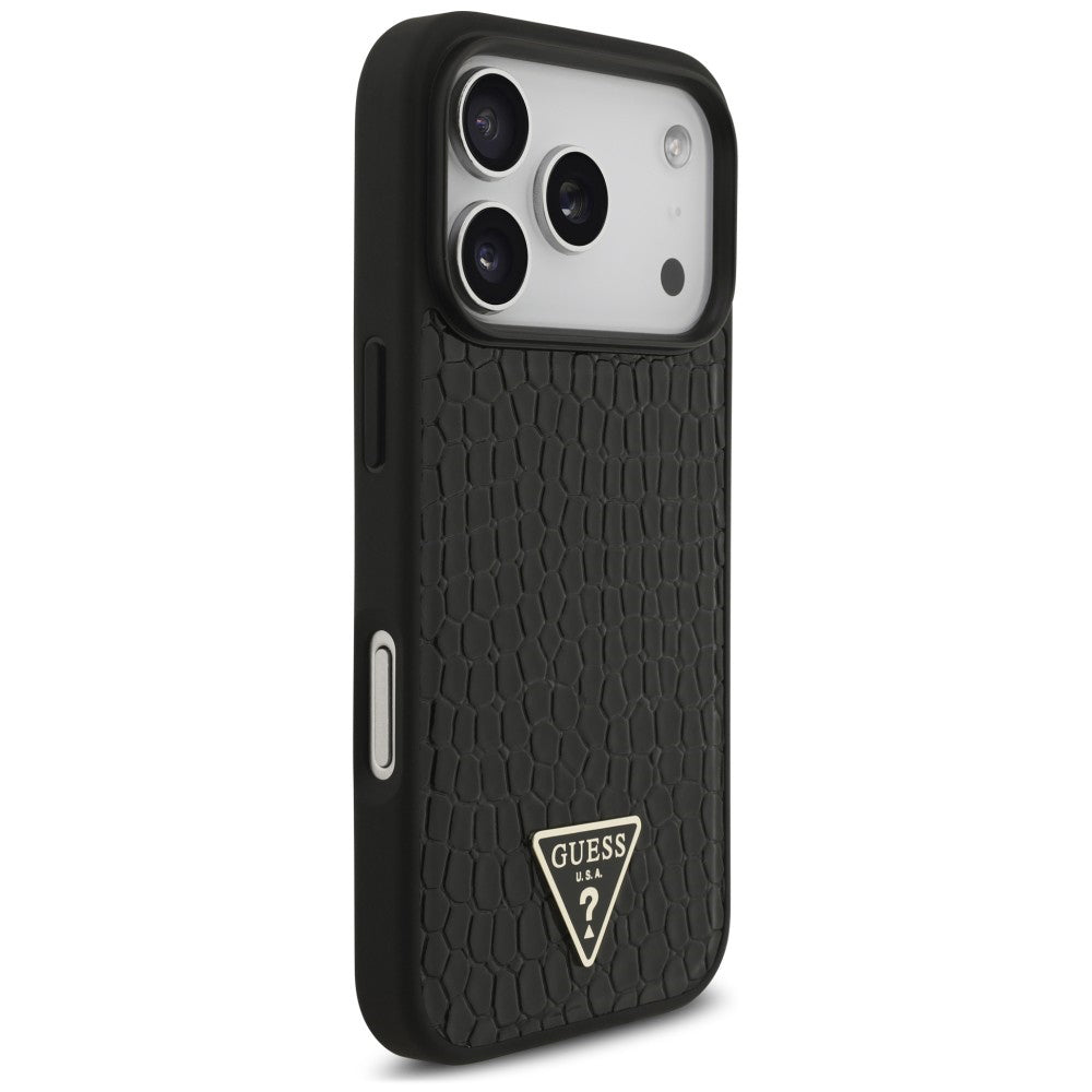MagSafe maska za Apple iPhone 18 Pro / 17 Pro, Guess, Croco Triangle Logo, crna
