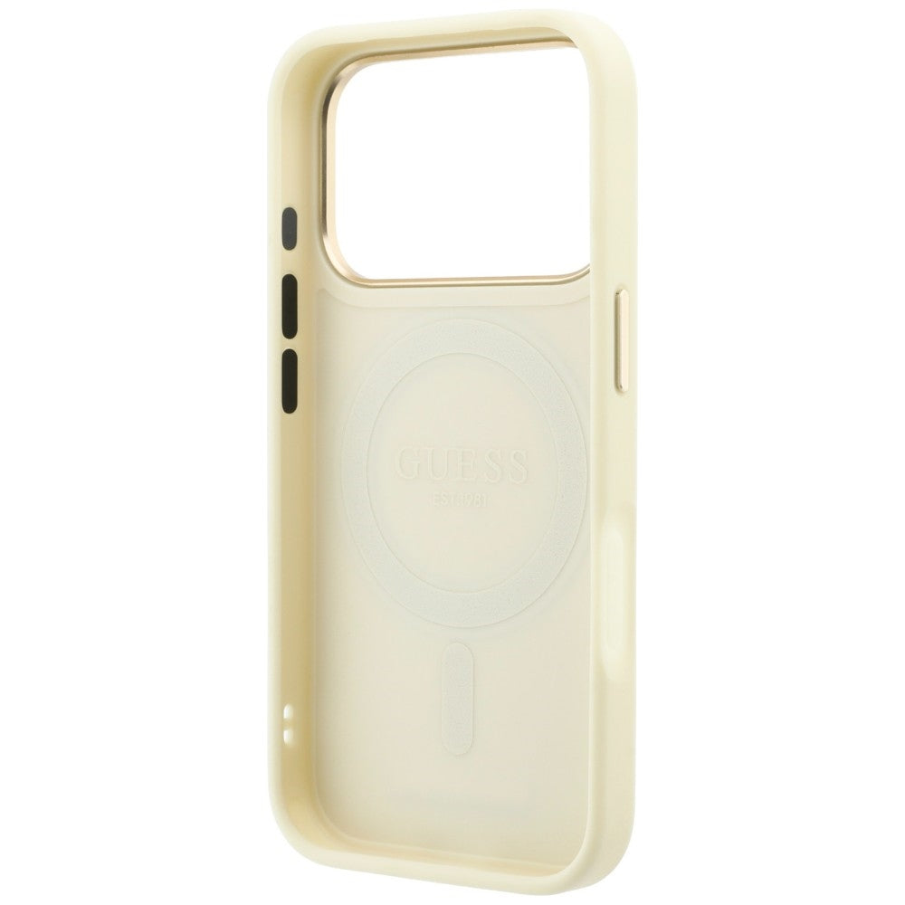MagSafe maska za Apple iPhone 18 Pro / 17 Pro, Guess, Grained Ring Stand 360 Classic, bež
