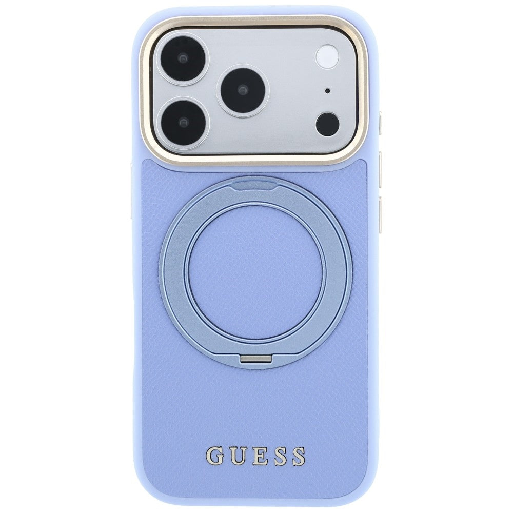 MagSafe maska za Apple iPhone 18 Pro / 17 Pro, Guess, Grained Ring Stand 360 Classic, plava