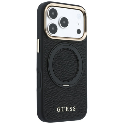 MagSafe maska za Apple iPhone 18 Pro / 17 Pro, Guess, Grained Ring Stand 360 Classic, crna