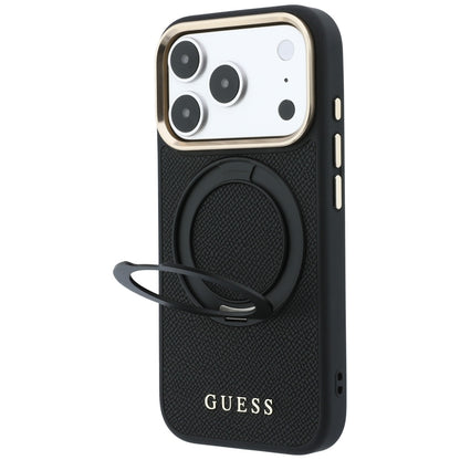 MagSafe maska za Apple iPhone 18 Pro / 17 Pro, Guess, Grained Ring Stand 360 Classic, crna