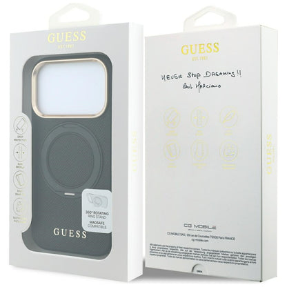 MagSafe maska za Apple iPhone 18 Pro / 17 Pro, Guess, Grained Ring Stand 360 Classic, crna