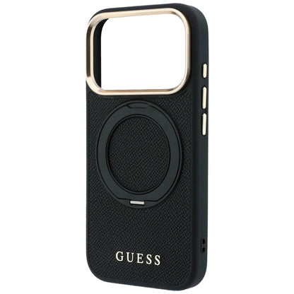 MagSafe maska za Apple iPhone 18 Pro / 17 Pro, Guess, Grained Ring Stand 360 Classic, crna