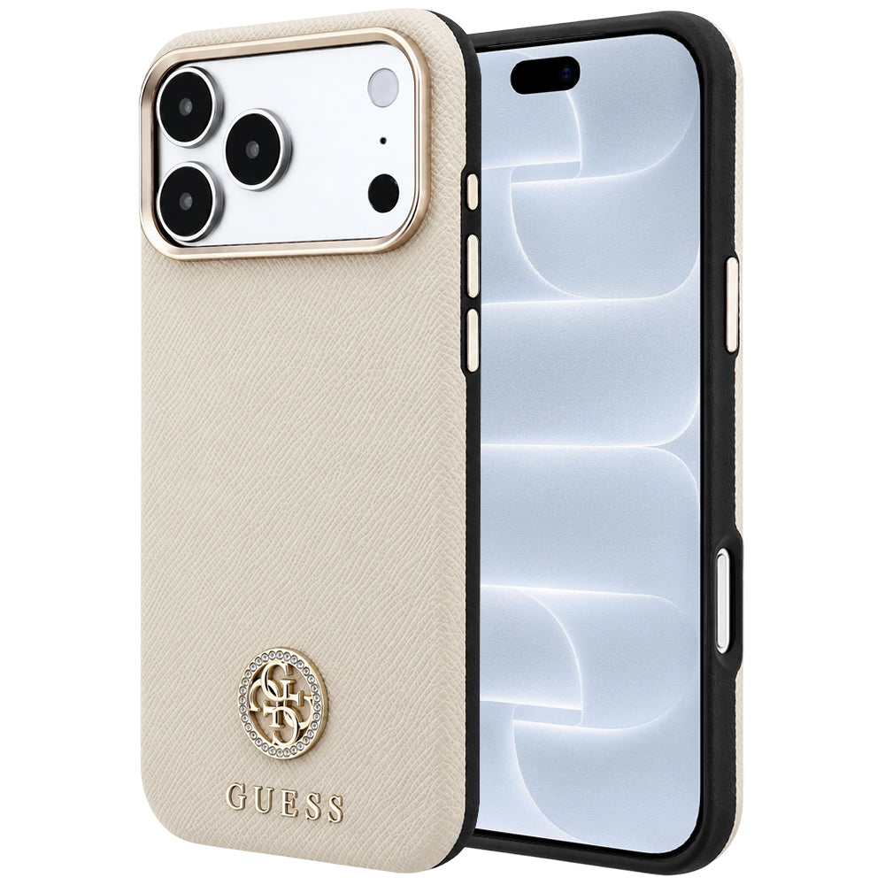 MagSafe maskica za Apple iPhone 18 Pro / 17 Pro, Guess, Grained Round Strass Logo, Bež
