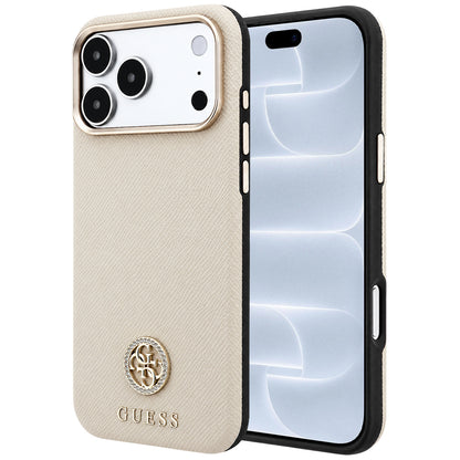 MagSafe maskica za Apple iPhone 18 Pro / 17 Pro, Guess, Grained Round Strass Logo, Bež