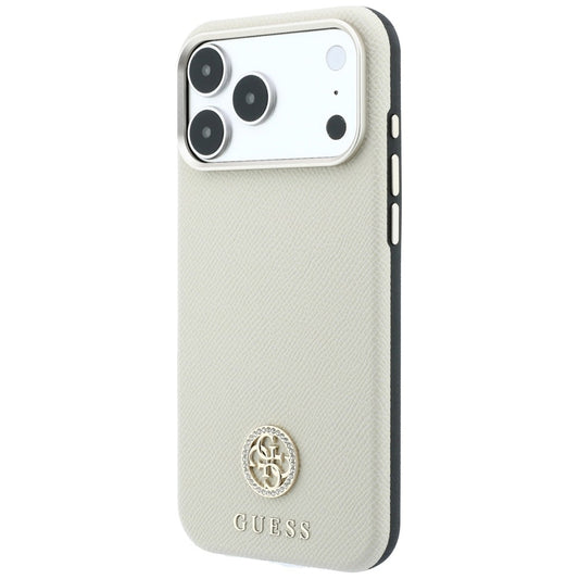 MagSafe maskica za Apple iPhone 18 Pro / 17 Pro, Guess, Grained Round Strass Logo, Bež