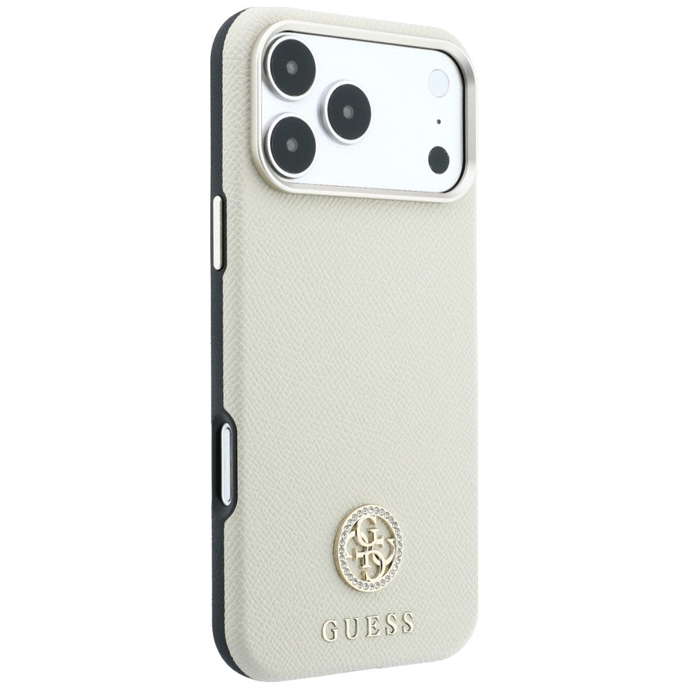 MagSafe maskica za Apple iPhone 18 Pro / 17 Pro, Guess, Grained Round Strass Logo, Bež