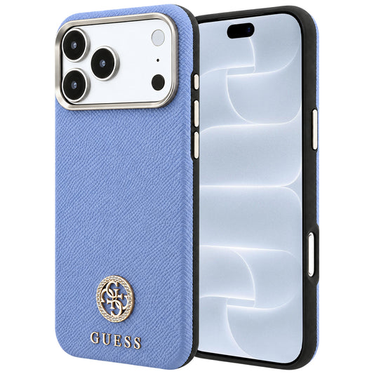 MagSafe maska za Apple iPhone 18 Pro / 17 Pro, Guess, Grained Round Strass Logo, Plava