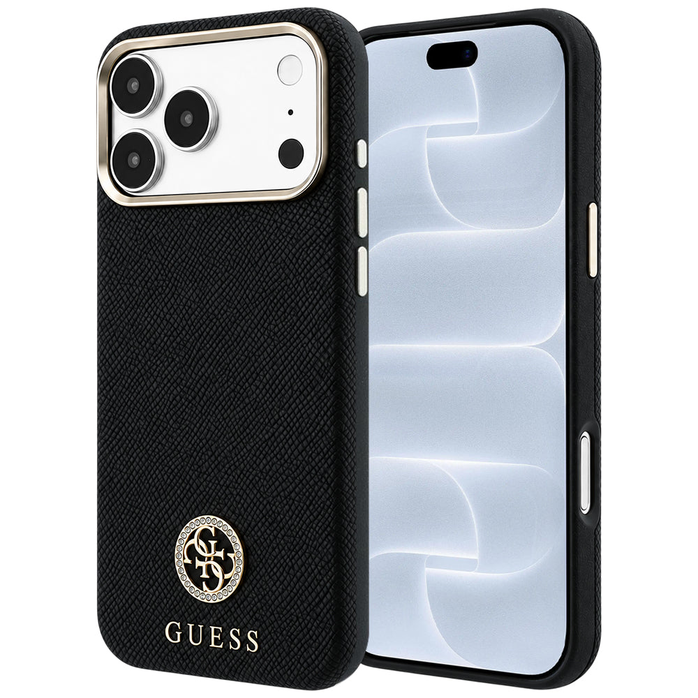 MagSafe maskica za Apple iPhone 18 Pro / 17 Pro, Guess, Grained Round Strass Logo, Crna