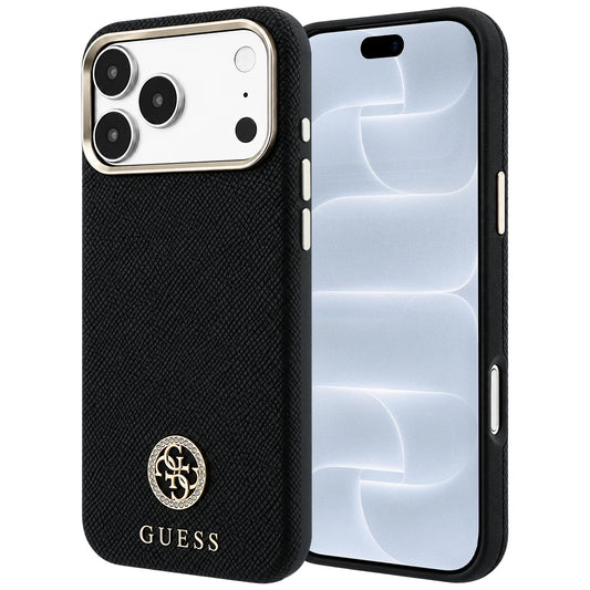 MagSafe maskica za Apple iPhone 18 Pro / 17 Pro, Guess, Grained Round Strass Logo, Crna