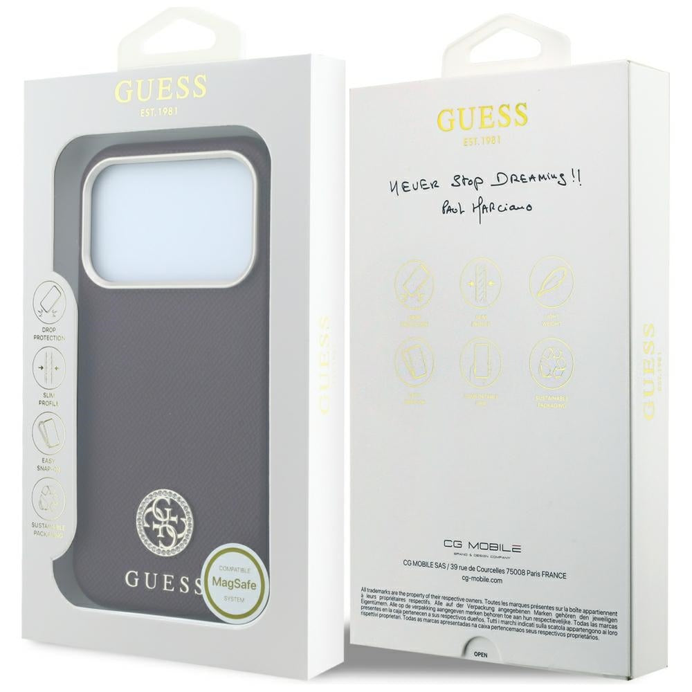 MagSafe futrola za Apple iPhone 18 Pro / 17 Pro, Guess, Grained Round Strass Logo, Bordo