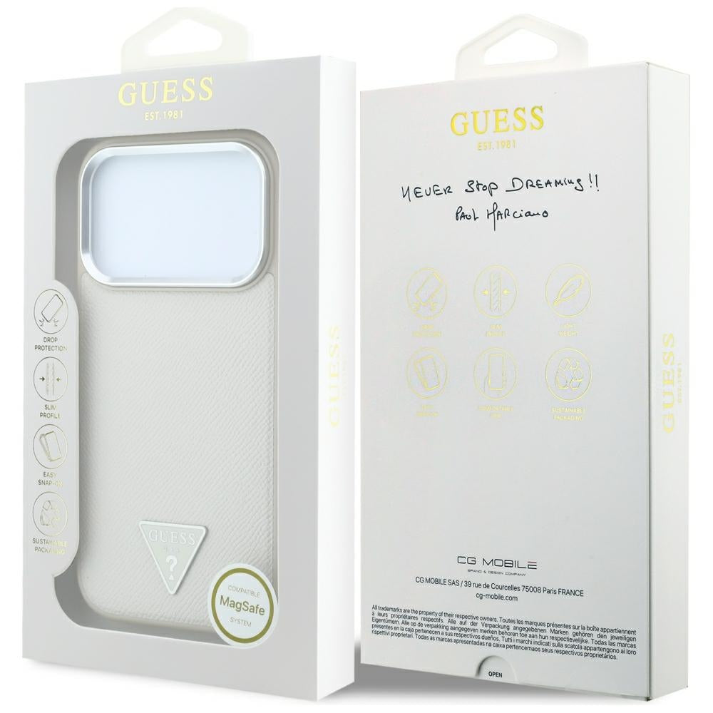 MagSafe maska za Apple iPhone 18 Pro / 17 Pro, Guess, Grained Triangle Logo, Bež