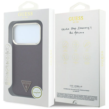 MagSafe maska za Apple iPhone 18 Pro / 17 Pro, Guess, Grained Triangle Logo, Bordo