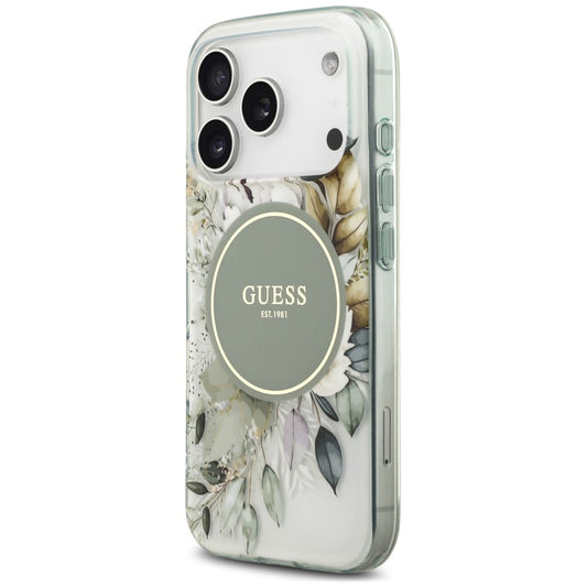 MagSafe maska za Apple iPhone 18 Pro / 17 Pro, Guess, IML Flower & Tonal Circle, zelena