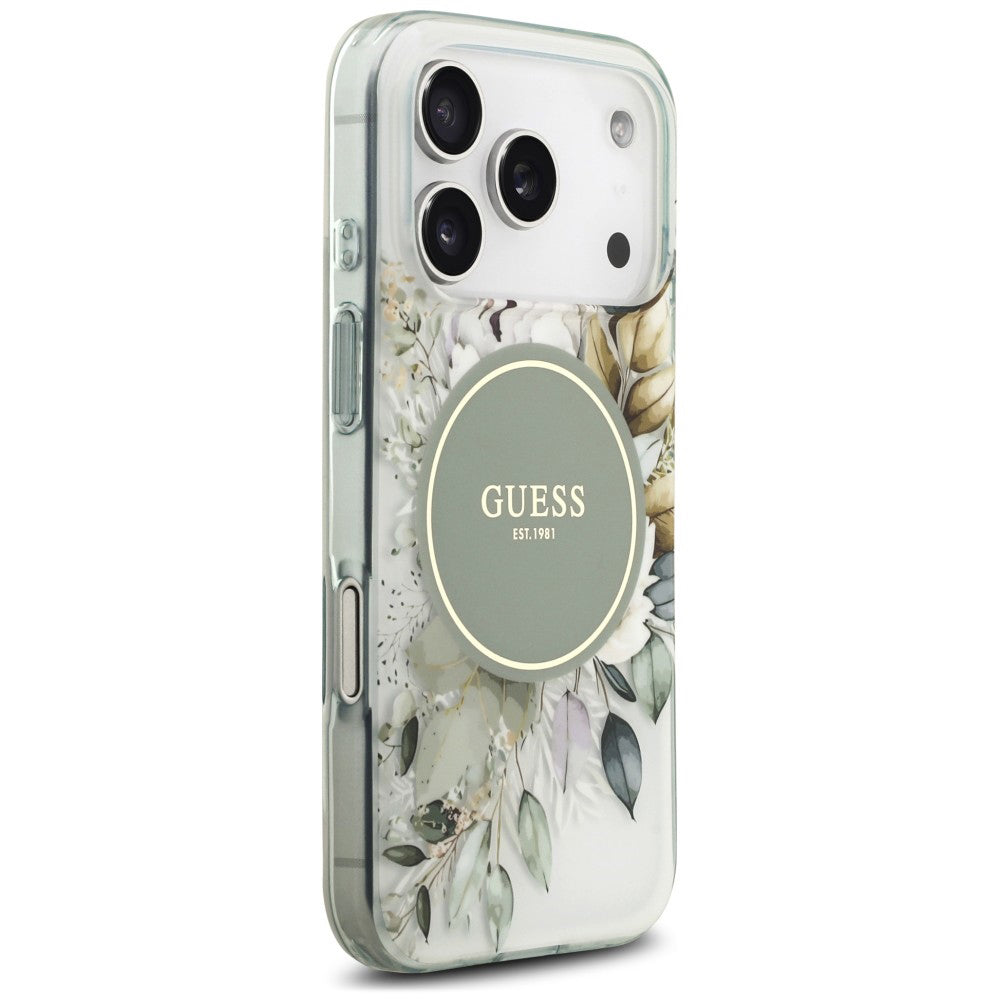 MagSafe maska za Apple iPhone 18 Pro / 17 Pro, Guess, IML Flower & Tonal Circle, zelena