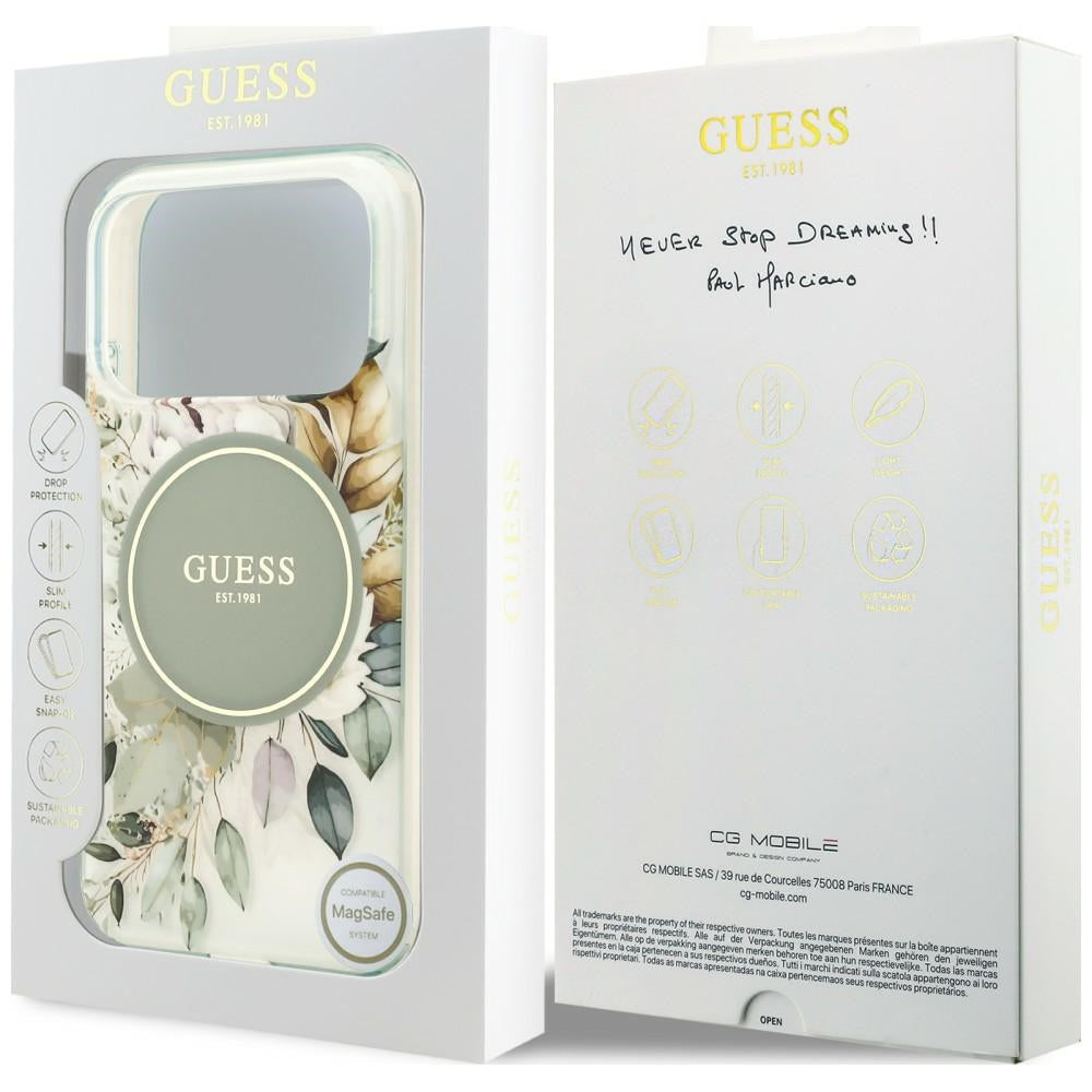 MagSafe maska za Apple iPhone 18 Pro / 17 Pro, Guess, IML Flower & Tonal Circle, zelena