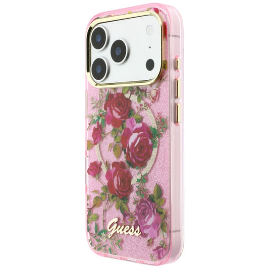 MagSafe maska za Apple iPhone 18 Pro / 17 Pro, Guess, IML Glitter Blossom Roses, Ružičasta