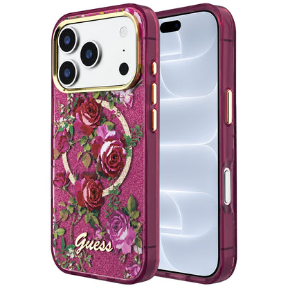 MagSafe futrola za Apple iPhone 18 Pro / 17 Pro, Guess, IML Glitter Blossom Roses, Bordo