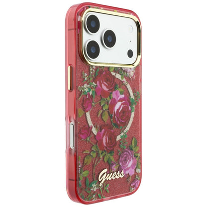MagSafe futrola za Apple iPhone 18 Pro / 17 Pro, Guess, IML Glitter Blossom Roses, Bordo