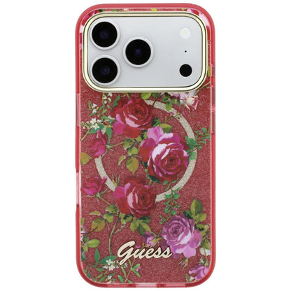 MagSafe futrola za Apple iPhone 18 Pro / 17 Pro, Guess, IML Glitter Blossom Roses, Bordo