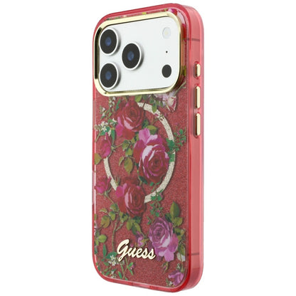MagSafe futrola za Apple iPhone 18 Pro / 17 Pro, Guess, IML Glitter Blossom Roses, Bordo