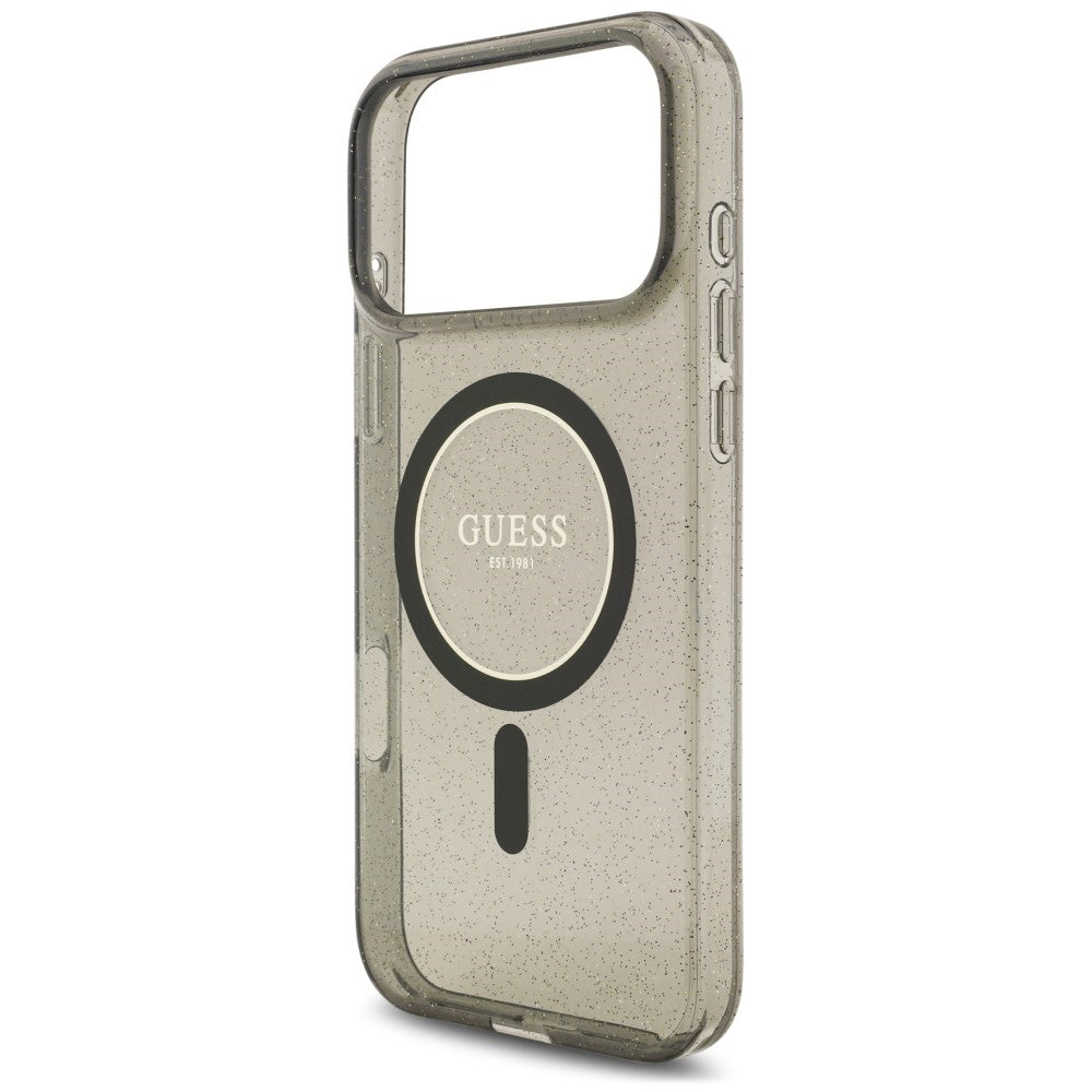 MagSafe maskica za Apple iPhone 18 Pro / 17 Pro, Guess, IML Glitter with Pearl Strap, crna
