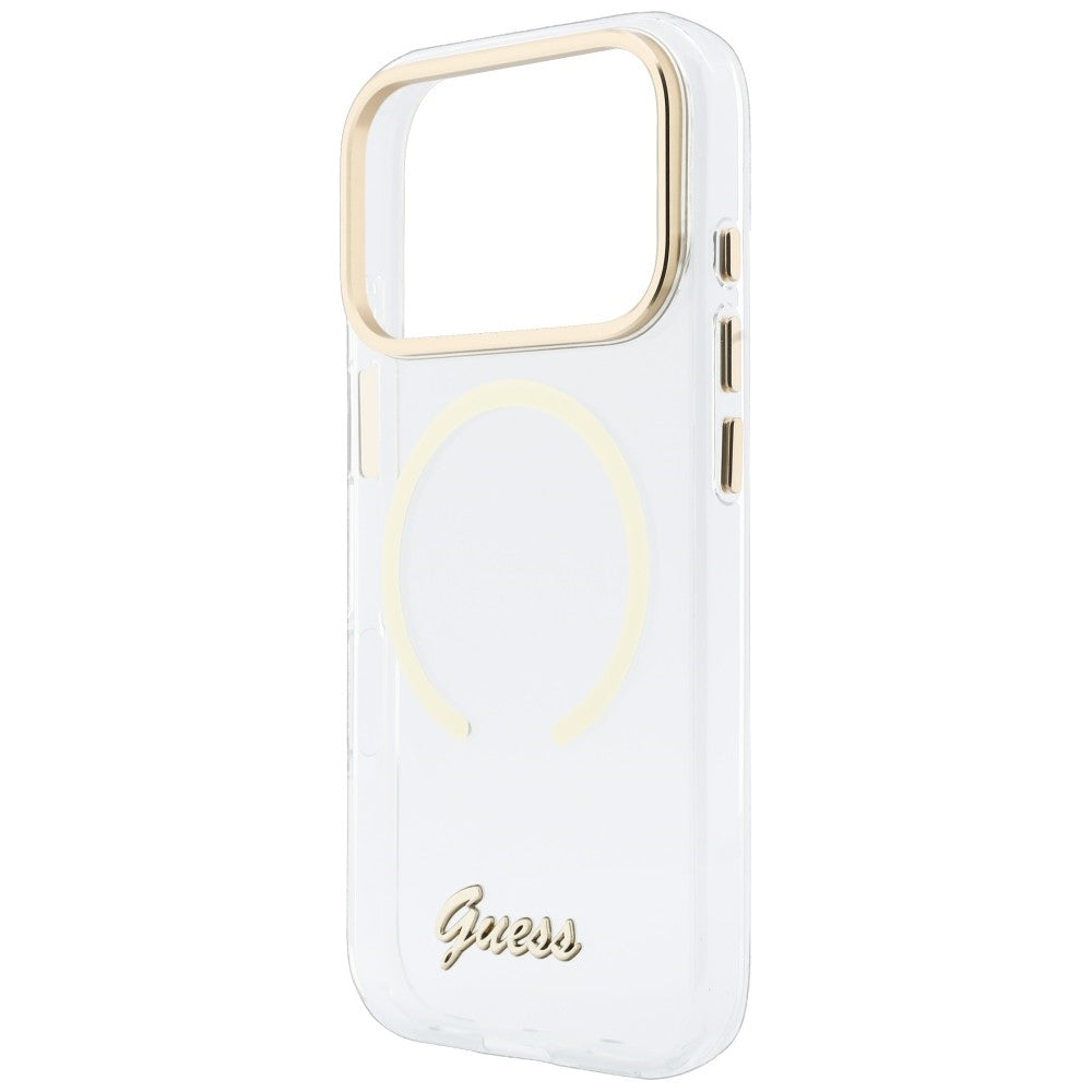 MagSafe maska za Apple iPhone 18 Pro / 17 Pro, Guess, IML Script Metal, prozirna