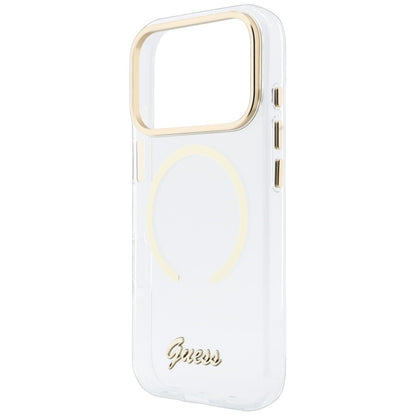 MagSafe maska za Apple iPhone 18 Pro / 17 Pro, Guess, IML Script Metal, prozirna