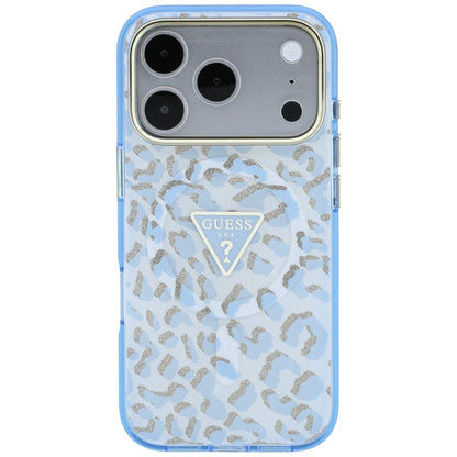 MagSafe maska za Apple iPhone 18 Pro / 17 Pro, Guess, Leopard Glitter Triangle Logo, Plava